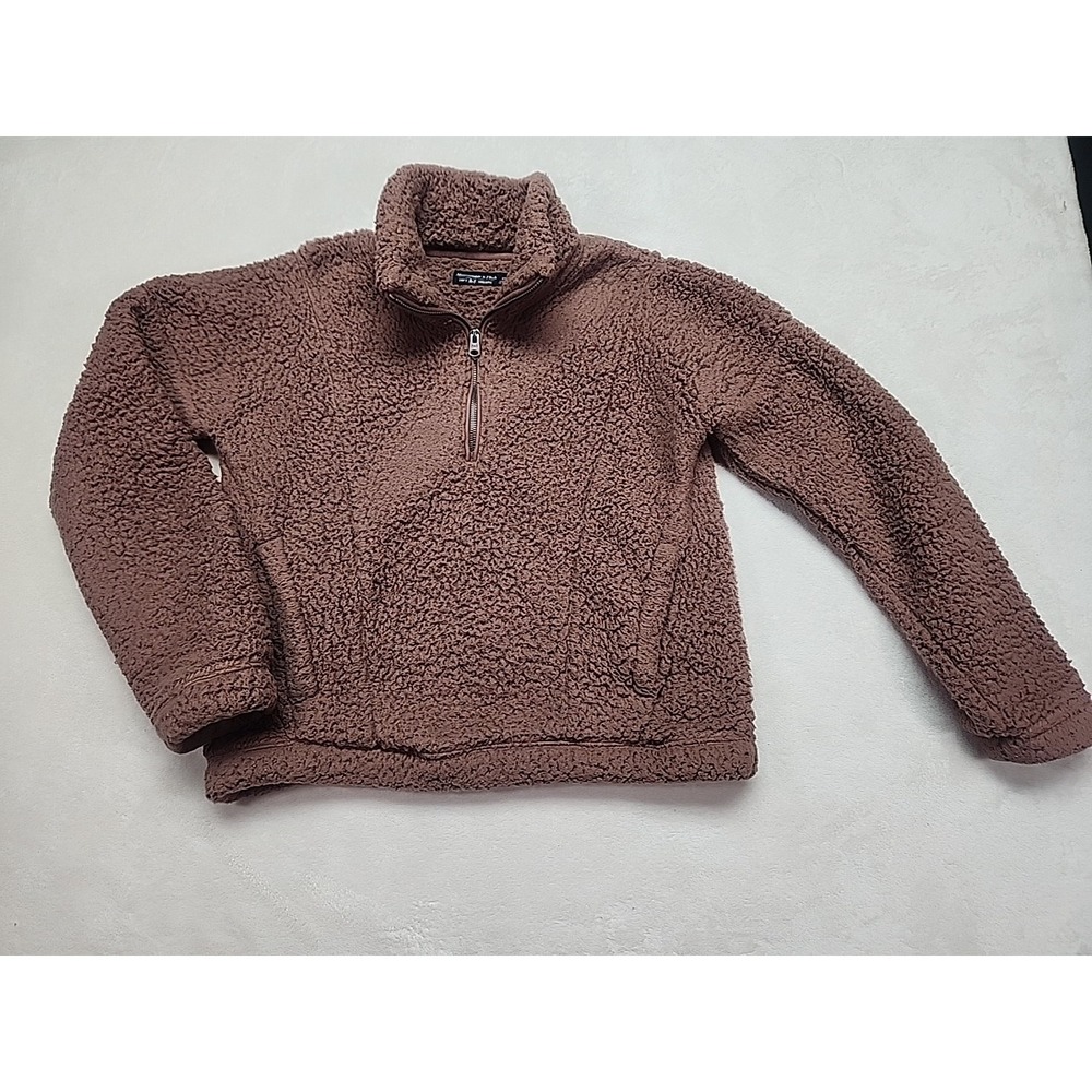 Abercrombie & Fitch Soft Sherpa Fuzzy Brown 1/4 Zip Crop Jacket Size XS